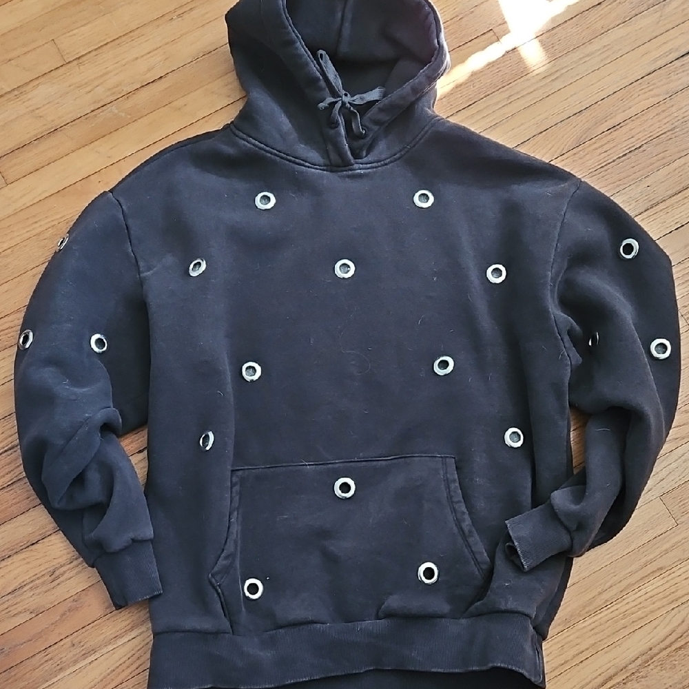 Vanilla Star Charcoal Hoodie with Metal Accents